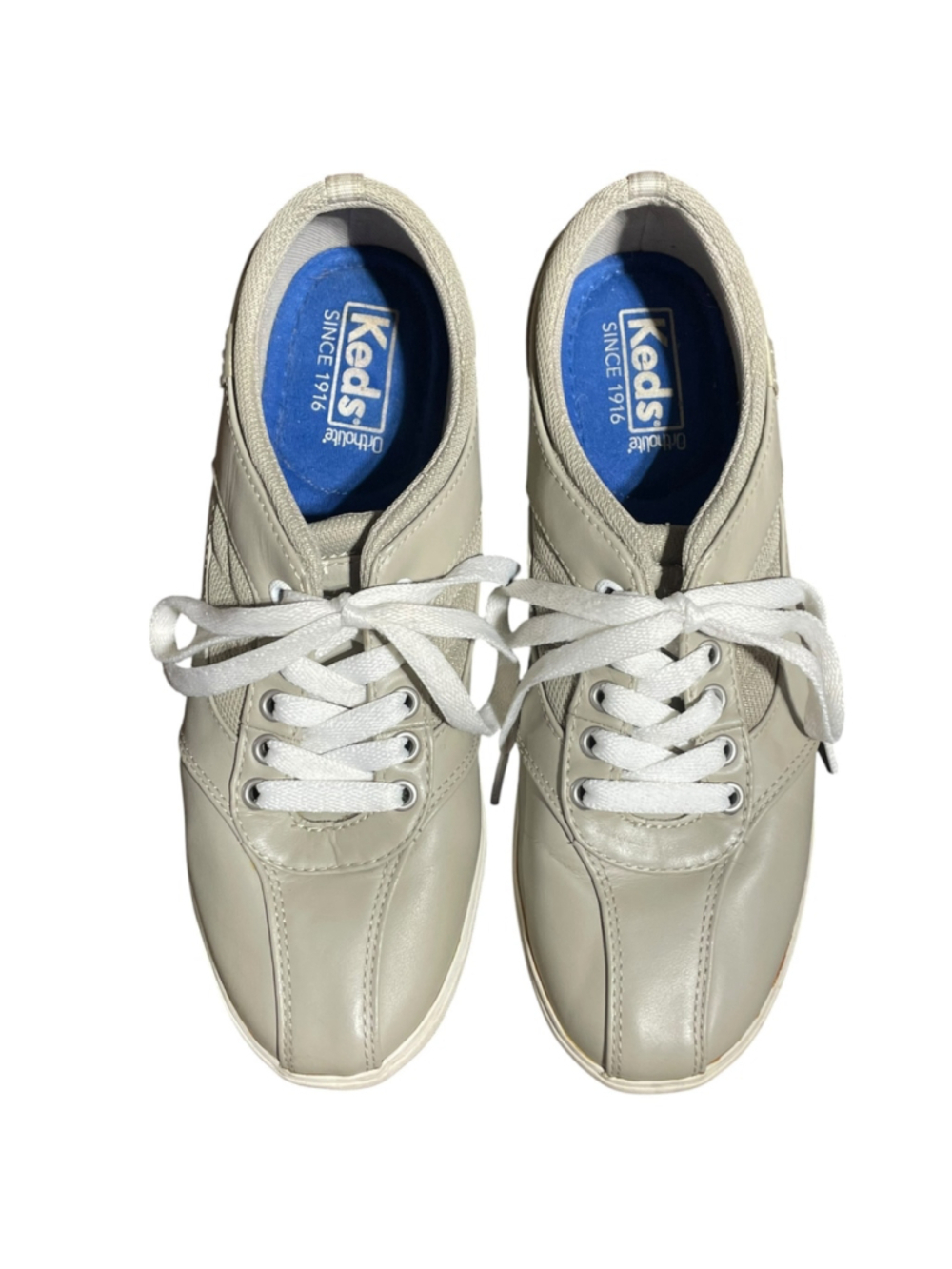 Keds Ortholite Womens Size 7 Prestige Fashion Sneakers Leather Stone Gray